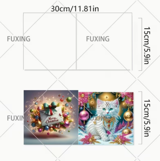 Preview: Diamond Painting 6 Stück Weihnachts-Karten-Katzen